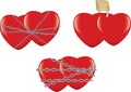 Pair of hearts joined by lug chains and barbed wire-