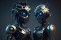 Pair of high-tech robots, male and female, illustration generated by AI