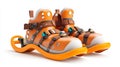 Unique pair of orange outdoor adventure boots with climbing features Royalty Free Stock Photo