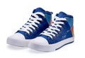 Pair of high top color denim gymshoes