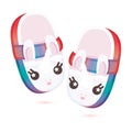 Pair of Home Cute Children`s Slippers in the Form of a Unicorn Isolated on White