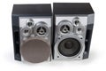 Pair of home three-way loudspeaker systems on white background Royalty Free Stock Photo