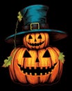 pair of horror overlapping halloween pumpkins Royalty Free Stock Photo