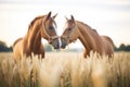 pair of horses nuzzling in a field