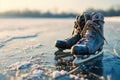 pair of ice skates on a frozen lake