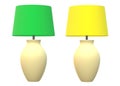 A pair of identical table bedside lamps with different color white backdrop