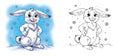 Coloring page with rabbit under the snow