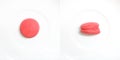 Pair image top view and side view of isolated red mini macaron on white dish Royalty Free Stock Photo