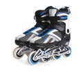 Pair of inline roller skates on white background. Sports equipment Royalty Free Stock Photo