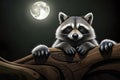 A pair of inquisitive raccoons exploring a moonlit forest, their eyes gleaming in the darkness Royalty Free Stock Photo