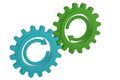 A pair of interlaced gears. 3D illustration.