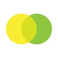 Pair of intersecting circles. Yellow and green sign. Colored icon. Alliance concept. Vector illustration. Stock image.