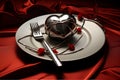 Pair of intertwined silver forks on a dessert plate, Valentine\'s Day. AI Generated