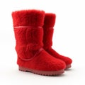 Pair of isolated red sheepskin boots