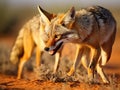 Pair of jackal fight over food in the Kalahari angry