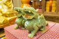 Pair of jade stone Pixiu Dragon Feng Shui sculptures. Pixiu are a Chinese lucky animal