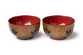 Pair of Japanese decorated small soup bowls on white background Royalty Free Stock Photo