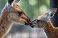 pair of kangaroos, mother and child touching noses