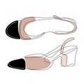 Pair kitten heels or slingback for vogue women. Vector one line art classic shoes.