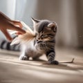 A pair of kittens playing with a feather toy, leaping and pouncing5