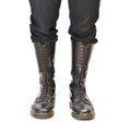 Pair of knee-high 20 eyelet black lace-up boots