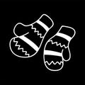 Pair of knitted christmas mittens. Mittens simple icon. isolated white silhouette. illustration, cartoon chalk style