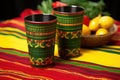 a pair of kwanzaa unity cups on a colorful african cloth