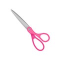 Large scissors with two long metal blades. Shears with pink plastic handles. Cutting instrument. Flat vector icon Royalty Free Stock Photo