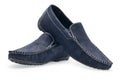 Pair leather blue color male moccasins