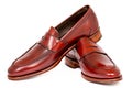 Pair of leather cherry calf penny loafer shoes together Royalty Free Stock Photo