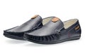 Pair leather dark blue color male moccasins