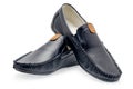 Pair leather dark blue color male moccasins