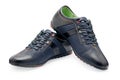 Pair leather dark blue color male sport shoes with shoelaces