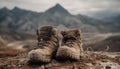 A pair of leather hiking boots conquer the mountain terrain generated by AI