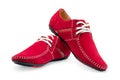 Pair leather red color male moccasins