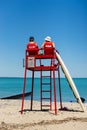 Lifeguards observing beach from tower