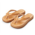 Pair of Beige Summer Flip-Flops on White Background Royalty Free Stock Photo