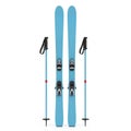 Pair of Light Blue Skis with Black Bindings and Two Ski Poles on a White Background render Royalty Free Stock Photo
