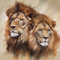 Pair lion lions portrait drawing sketch illustration Royalty Free Stock Photo