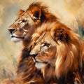 Pair lion lions portrait drawing sketch illustration