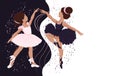 Pair of little girls ballerinas on a contrasting background. Illustration, copy space background vector