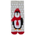 A pair of long socks with a pattern, laid out so that a single pattern of a penguin is formed, isolate Royalty Free Stock Photo