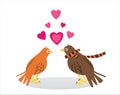 Pair of Lovers of Birds. Concept Valentine's Day. Vector illustration