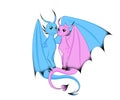 Two magic dragon sit in an embrace