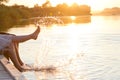 A pair of lovers sits on the bridge Royalty Free Stock Photo