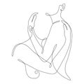 A pair of lovers are standing hugging drawn in a continuous line style. Design for decor, paintings, Valentine`s Day, tattoo, logo