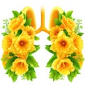 A pair of lungs with flowers and leaves, concept illustration of healthy lungs.