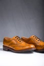 Pair of Luxury Male Full Broggued Tan Leather Oxfords