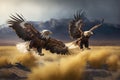 pair of majestic eagles hunting on the open plains