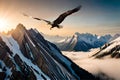 A pair of majestic eagles soaring high above a rugged mountain range Royalty Free Stock Photo